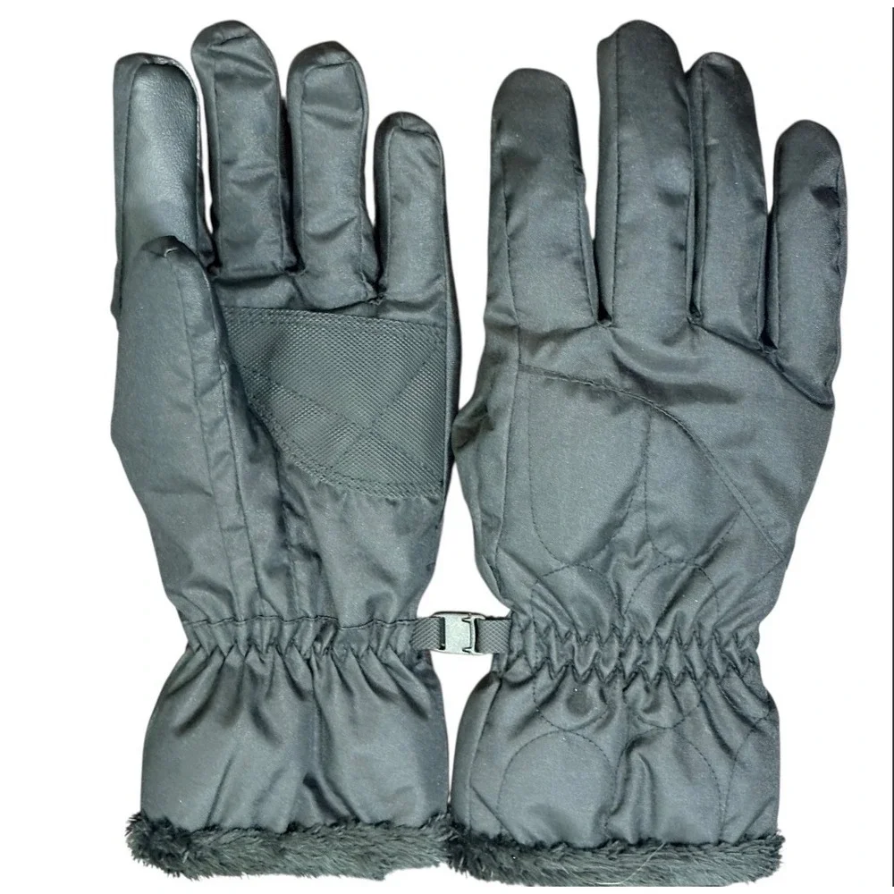 Isotoner Quilted Gloves Womens S/M Black Faux Fur Trim Insulated Winter 30538